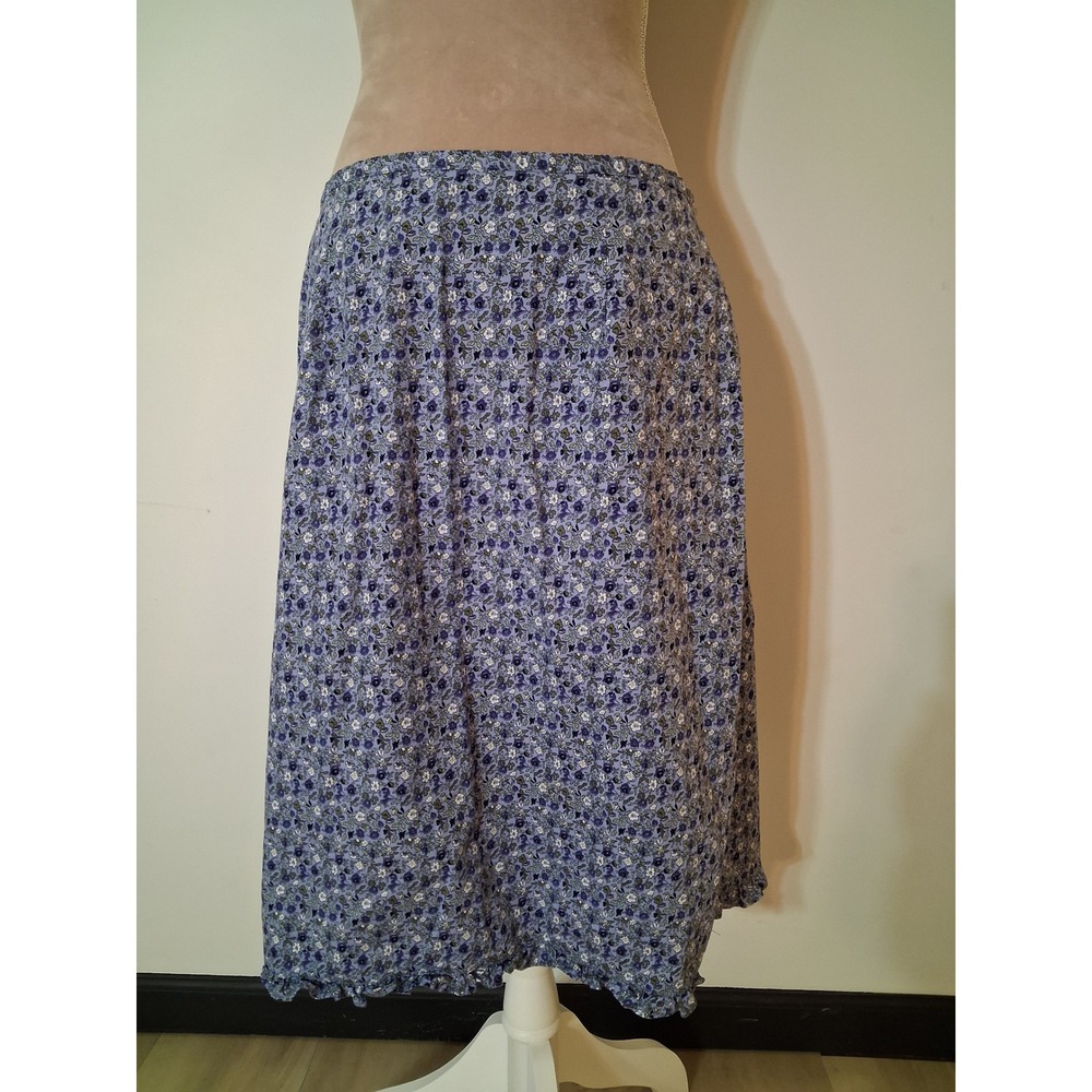 Vtg Faded Glory Blue Floral Ditsy Midi Skirt Cotton Ruffle Large y2k 90s Modest